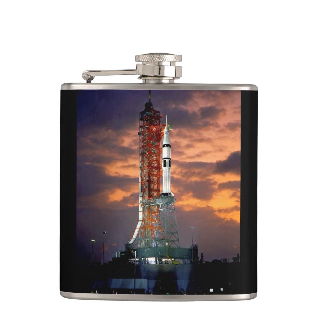 NASA Apollo Soyuz Launch Vehicle Sunrise Launchpad Hip Flask (Front)