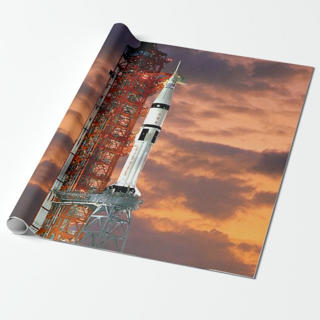 NASA Apollo Soyuz Launch Vehicle Sunrise Launchpad Wrapping Paper (Unrolled)