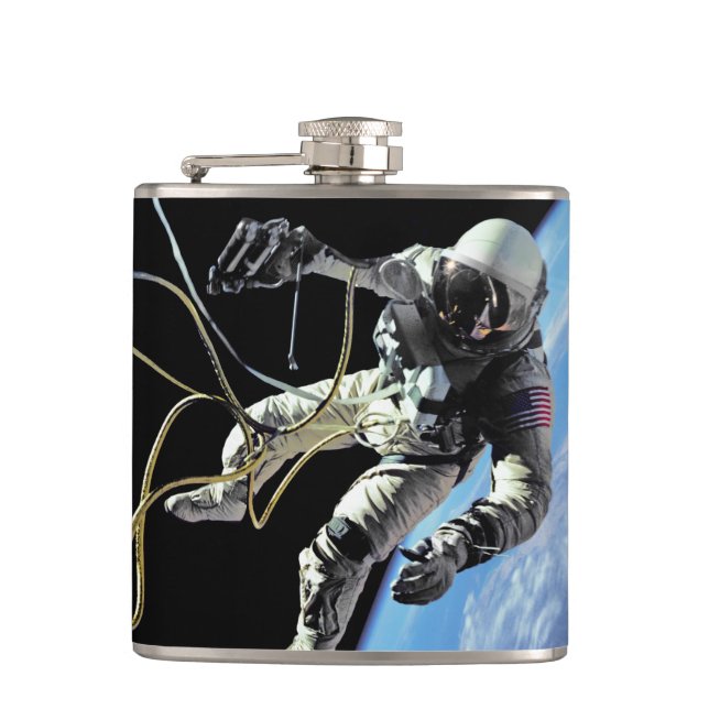 NASA First American Astronaut Spacewalk Photo Hip Flask (Front)