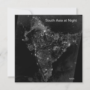 NASA Satellite Image, South Asia at Night Card