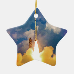 NASA Scout Rocket Launch Liftoff Ceramic Ornament