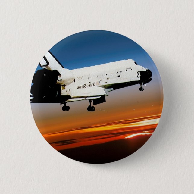 NASA SPACE SHUTTLE FLYING INTO COCOA BEACH 2 INCH ROUND BUTTON (Front)