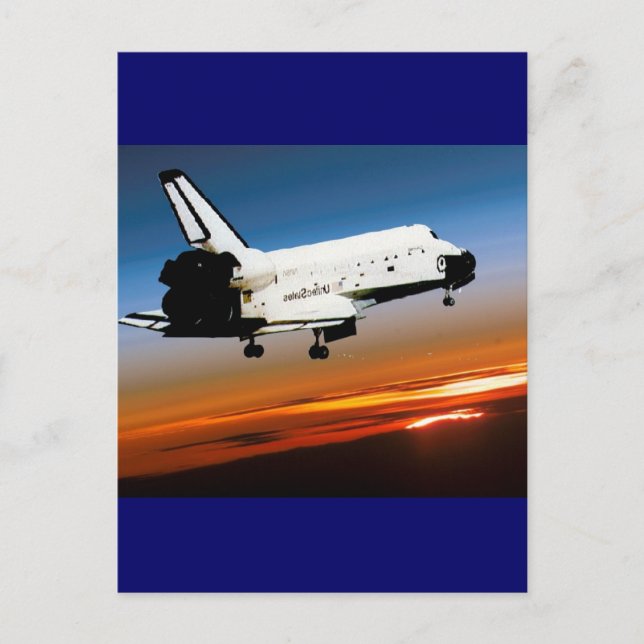 NASA SPACE SHUTTLE FLYING INTO COCOA BEACH POSTCARD (Front)