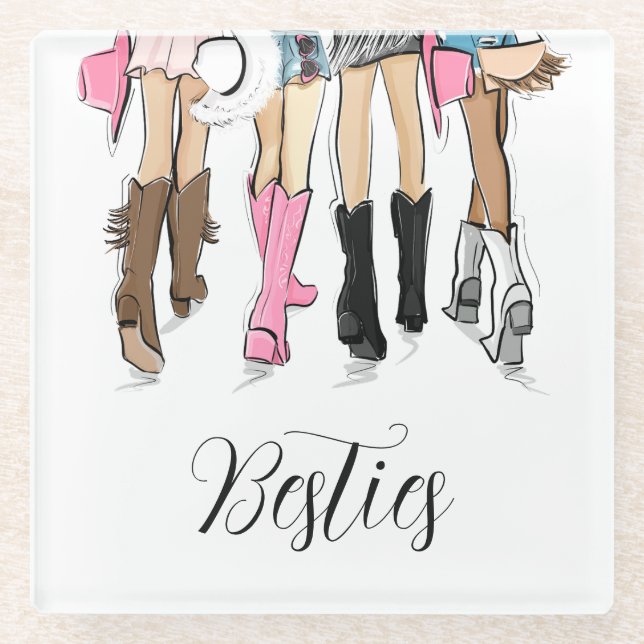 Nash Bash Bachelorette Fashion Cowboy Boots  Glass Coaster (Front)