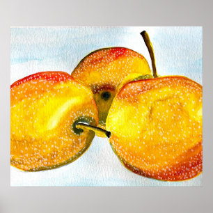 Nashi pear watercolor fruit art poster