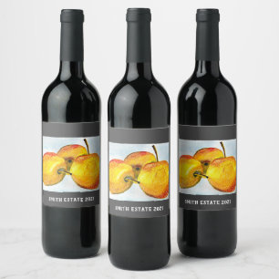 Nashi pear yellow watercolor fruit wine label