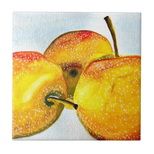 Nashi pears yellow watercolor fruit tile