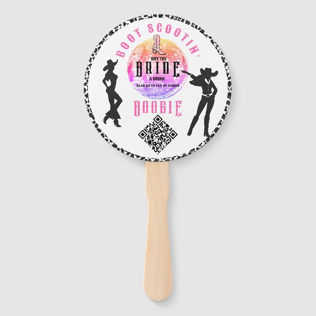 Nashville Bachelorette Buy The Bride Drink QR Code Hand Fan (Back)