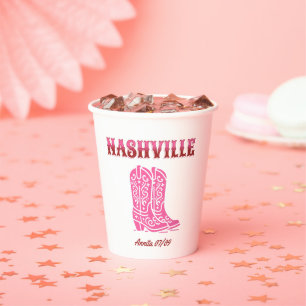 nashville bachelorette party country pink boots paper cups