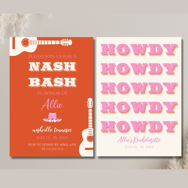 Nashville Bachelorette Party Pink Howdy Invitation (Créateur téléchargé)