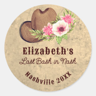 Nashville Bachelorette Pink Floral Cowgirl Classic Round Sticker