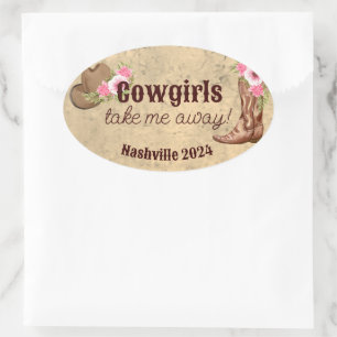 Nashville Bachelorette Rustic Pink Floral Cowgirl Oval Sticker