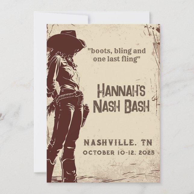 Nashville Boots and Bling Bachelorette Invitation (Front)
