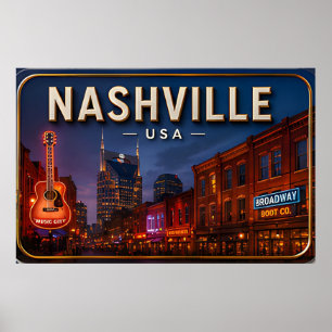 Nashville Broadway Music District Poster