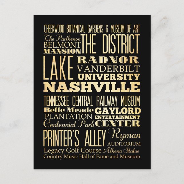 Nashville City of Tennessee State Typography Art Postcard (Front)
