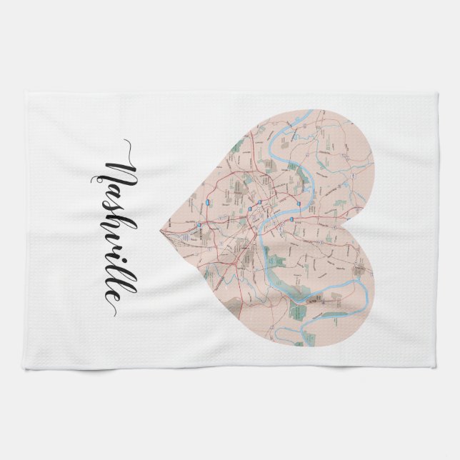 Nashville Heart Map Kitchen Towel (Horizontal)
