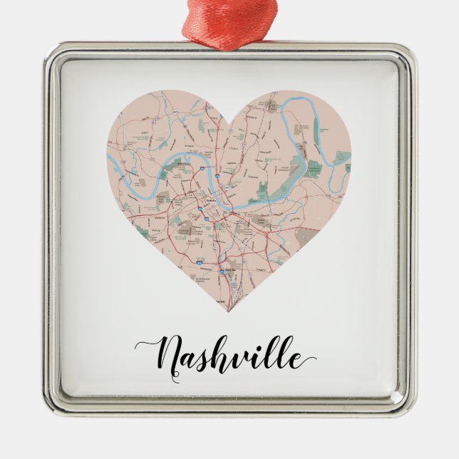 Nashville Heart Map Metal Ornament (Front)