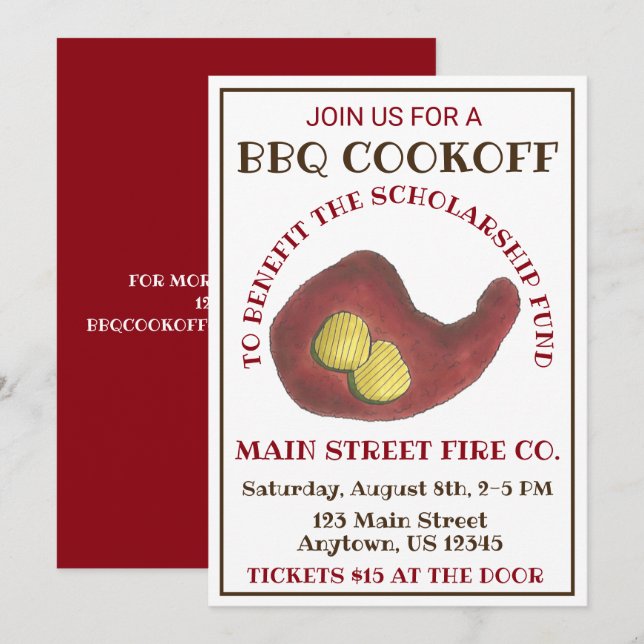 Nashville Hot Chicken BBQ Barbecue Cookoff Invitation (Front/Back)