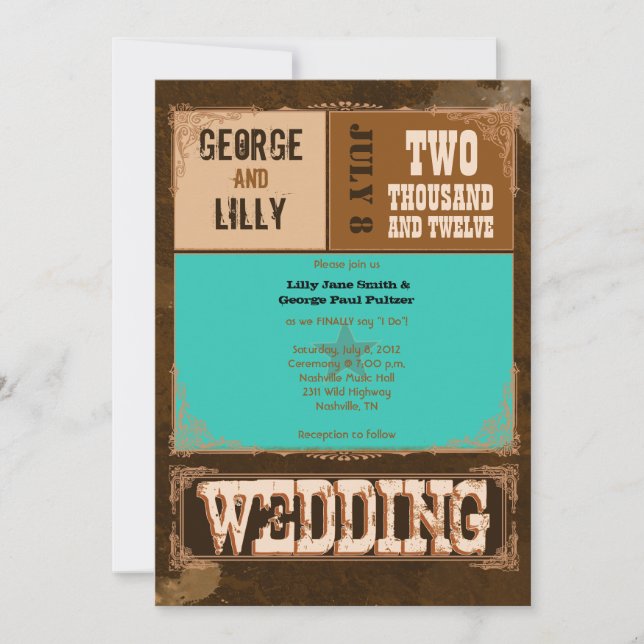 Nashville Invite:  Turquoise Invitation (Front)