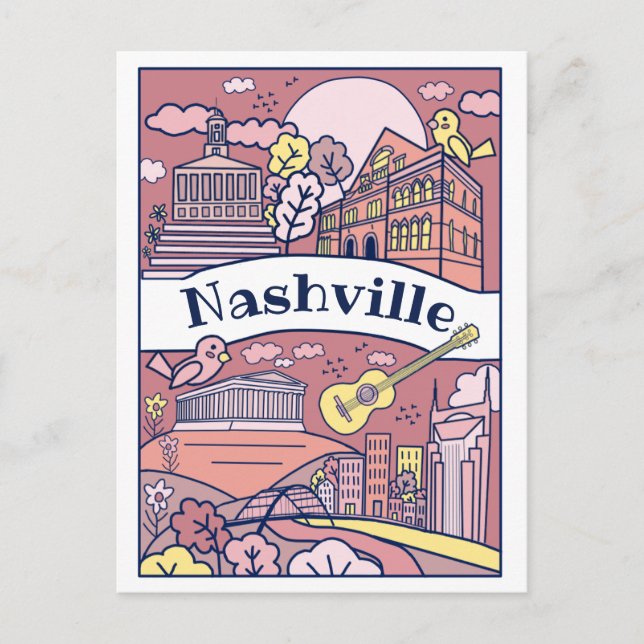 Nashville Landmarks Postcard - Pink (Front)