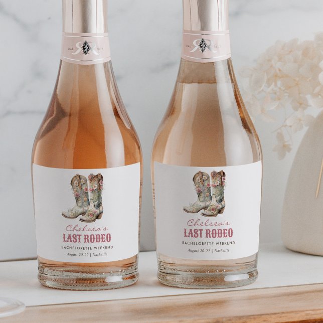 Nashville Last Rodeo Boots Bachelorette Party Sparkling Wine Label (Creator Uploaded)