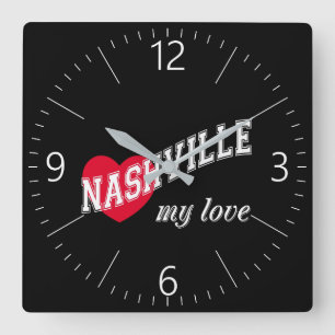 Nashville my love square wall clock
