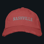 NASHVILLE Pink Embroidery on Red Vintage Style Embroidered Hat<br><div class="desc">NASHVILLE Pink Embroidery on Red vintage style distressed cotton hat. Makes a wonderful gift for anybody who loves Nashville TN! If you would prefer to have your personal text then simply select "Personalize this template" details button to enter your choice of custom text. Embroidery is also customizable to other colour...</div>