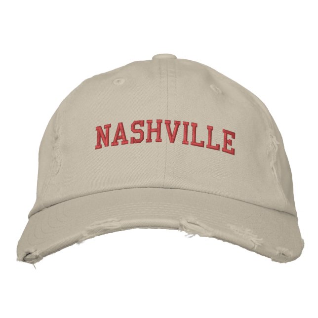 NASHVILLE Red Embroidery Vintage Style Embroidered Hat (Front)