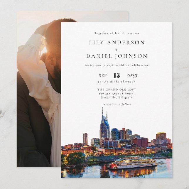 Nashville Riverfront Destination Photo Wedding Invitation (Front/Back)