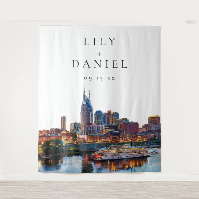 Nashville Riverfront Wedding Photo Backdrop Tapestry (Front)