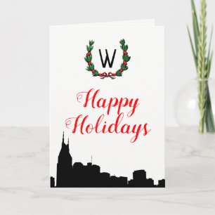 Nashville  Skyline Christmas Happy Holidays Holiday Card