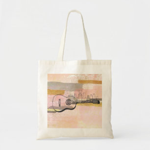 Nashville Skyline Guitar Watercolor Design Tote Bag