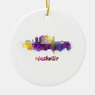 Nashville skyline in watercolor ceramic ornament