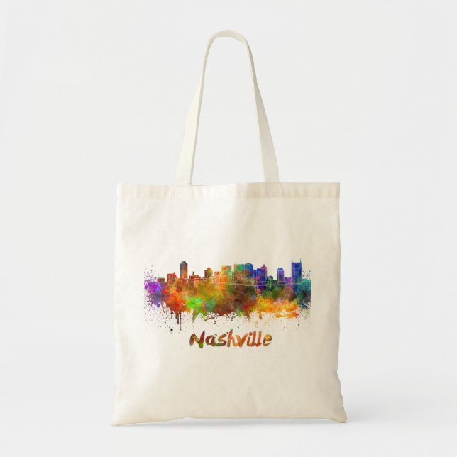 Nashville skyline in watercolor tote bag (Front)