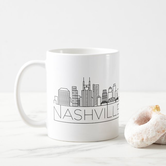 Nashville Tennessee Stylized Skyline Coffee Mug (With Donut)