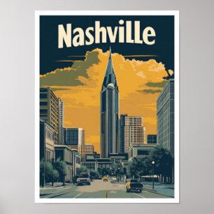 Nashville Tennessee US Vintage Travel Illustration Poster