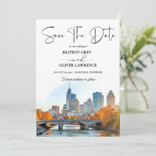 Nashville Tennessee Watercolor Skyline  Save The Date