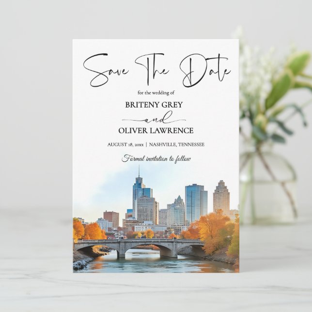 Nashville Tennessee Watercolor Skyline  Save The Date (Standing Front)