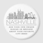 Nashville Themed | Custom City Message or Slogan Magnet<br><div class="desc">A unique magnet favour representing the beautiful city of Nashville, Tennessee. This keychain features a stylized illustration of the city's unique skyline with its name underneath. Underneath the city name is a spot for your unique slogan or statement about your favourite city. A great way to send out a thank...</div>