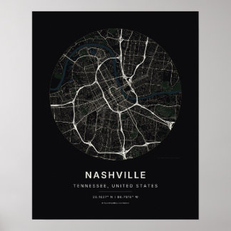 Nashville TN Black City Map Art Print