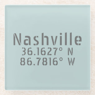 Nashville TN Latitude Longitude Glass Coaster