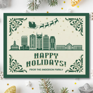 Nashville, TN Skyline Happy Holidays Carte postale