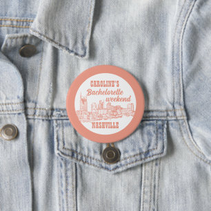 Nashville Toile Bachelorette Coral Pink on White 3 Inch Round Button