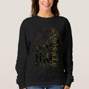Nashville United States Distressed Camo w US Flag Sweatshirt