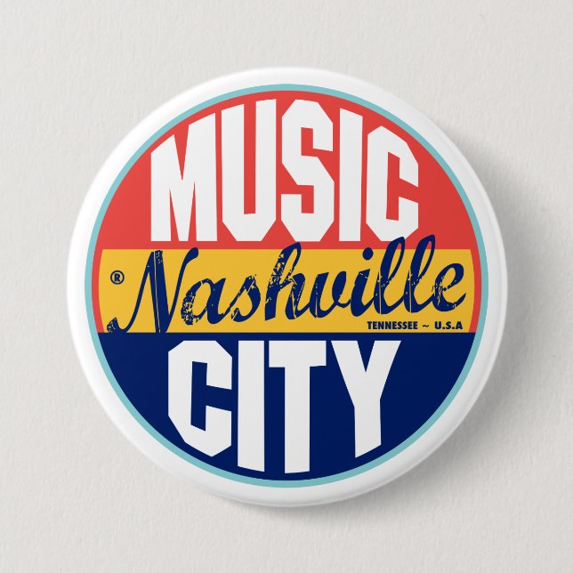 Nashville Vintage Label 3 Inch Round Button (Front)