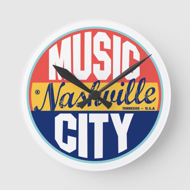 Nashville Vintage Label Round Clock (Front)