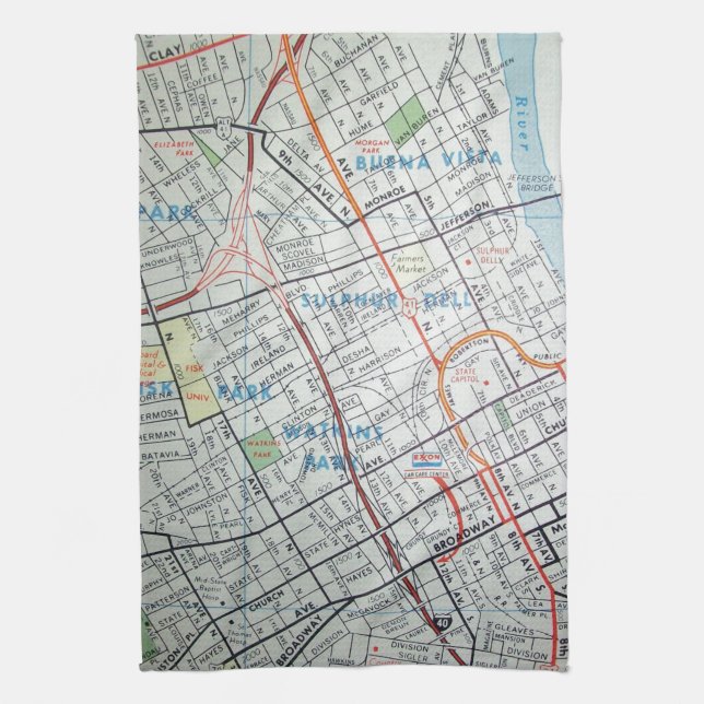 NASHVILLE Vintage Map Kitchen Towel (Vertical)