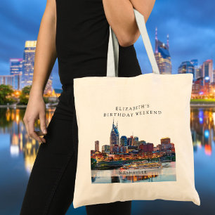 Nashville Watercolor Birthday Weekend Tote Bag