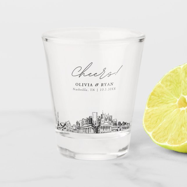 Nashville Wedding Favour Cheers Shot Glass (Front)