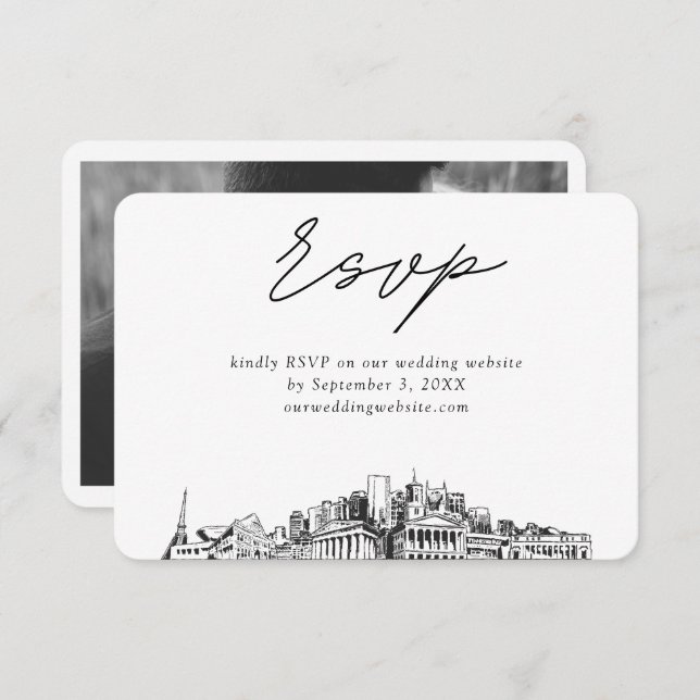 Nashville Wedding Minimalist Sketch RSVP Enclosure Card (Front/Back)